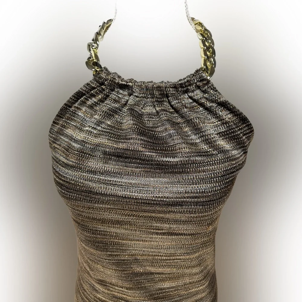 Cache Size M backless top with adjustable chain neckline. - Picture 4 of 8